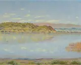 Murtensee mit Mont Vully", 1943 by Louis Dürr, oil on canvas, sold Jun 2022
