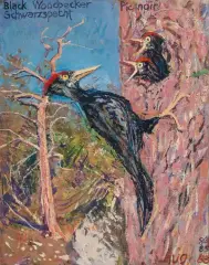 Black Woodpecker, Schwarzspecht / Pic noir", 1983/86 by Fritz Hug, oil on canvas, sold Jun 2022