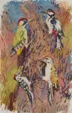 Vier Spechte by Fritz Hug, oil on canvas, sold Jun 2022