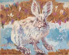 Lepus timidus", Schneehase, 1986 by Fritz Hug, oil on canvas, sold Jun 2022