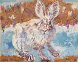 Lepus timidus", Schneehase, 1986 by Fritz Hug, oil on canvas, sold Jun 2022