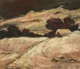 Winterlandschaft mit Scheune, 1970 by Leopold Haefliger, oil on board, offered Jun 2022