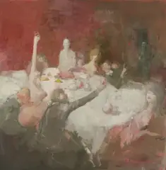 In der Taverne, 1970 by Otto Bachmann, oil on panel, sold Jun 2022
