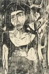 Portrait Anna III - Junge Frau by Albert Müller, 1924, woodcut, sold Jun 2022