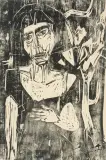 Portrait Anna III - Junge Frau by Albert Müller, 1924, woodcut, sold Jun 2022