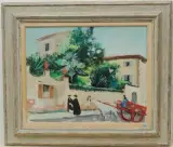 Pferdekarren vor dem Haus in einer südlichen Stadt by Albert Neuenschwander, oil on canvas, sold Jun 2022