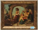 Italienisches Genrebild, links der Künster als Italiener gekleidet by August Weckesser, oil, sold Jun 2022