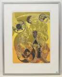 Paar mit Stimmgabel, Sanduhr, Kristall by Hans Erni, color lithograph, sold Jun 2022