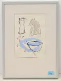Stillleben mit Hund by Albert Merz, 1988, mixed media, sold Jun 2022