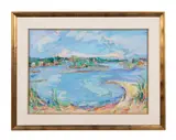 Beach Scene by Jim Touchton, acrylic on paper, sold Oct 2023