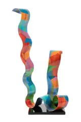 Untitled by Dorothy Gillespie, mixed media brightly enamel painted ribbon form sculpture, sold Oct 2023