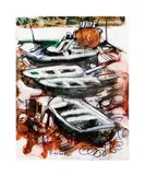 Boats by Jesús Casaus, mixed media on paper, sold Oct 2023