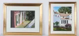 (2) Watercolors of Houses depicting a white house and a brick townhouse by Thomas Newnam, watercolor on paper, sold Nov 2025