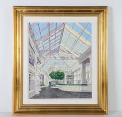 Painting of an Atrium by William Beebe, oil on panel, sold Nov 2025