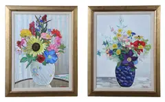 (2) Still life paintings depicting flowers in vases by Frank Trefney, oil on panel, sold Dec 2025