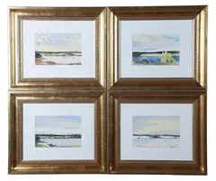 (4) watercolors depicting views of the St. George River in Maine by Susan Headley van Campen, watercolor on paper, sold Dec 2025