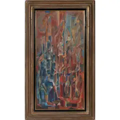 Abstract Cubist Scene by Gus Baker, 1952, oil on canvas, sold Sep 2022