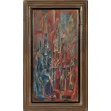 Abstract Cubist Scene by Gus Baker, 1952, oil on canvas, sold Sep 2022
