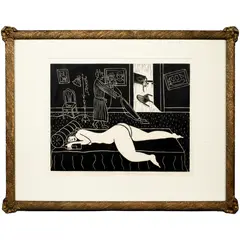 Cleaning Devil by Dan May, 1999, woodcut, sold Sep 2022