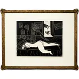 Cleaning Devil by Dan May, 1999, woodcut, sold Sep 2022