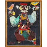 Man with Birds by Jovan Obican, oil on canvas, sold Sep 2022