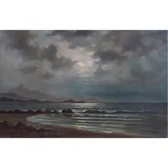 Seascape and Moon by Charles Henry Harmon, oil on canvas, sold Oct 2022