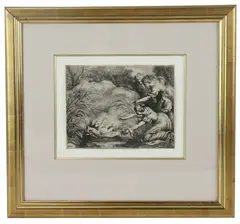 The Finding of Moses by Bartolomeo Biscaino, etching, sold Jun 2025