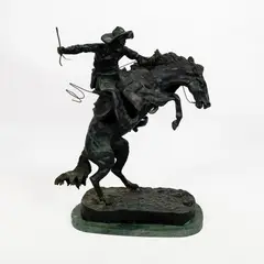 Bronze Sculpture by Bronco Buster, Outstanding bronze sculpture after Frederic Remington's orig, sold Oct 2023