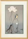 Kingfisher with Lotus Blossom by Ohara Koson, circa 1920, Woodblock Print in Colors, sold Jul 2024
