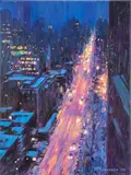 Snow Covered Rooftops at Night by Robert Padovano, 2007, Acrylic on Canvas, sold Jul 2024