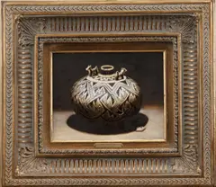 Dog Effigy Jar by Lisa M. Danielle, oil on artist’s board, sold Jul 2024
