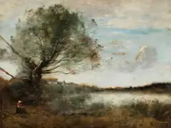 Un Village au Loin by Jean-Baptiste Camille Corot, oil on panel, sold Apr 2020