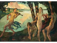 Der Reigen ii by Leo Putz, oil on canvas, sold Dec 2020