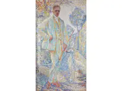 Eleganter Junger Mann mit Spazierstock und Windhund by Walter Bondy, oil on canvas, sold Jun 2024
