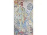Eleganter Junger Mann mit Spazierstock und Windhund by Walter Bondy, oil on canvas, sold Jun 2024