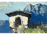 Kleine Kapelle im Hochgebirge by Oskar Mulley, oil on canvas, sold Mar 2022