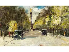 Allee mit Blick auf die Siegessäule in Berlin by Lesser Ury, oil on canvas, sold Dec 2025