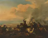 zugeschrieben Schlachtenszene by Jan van Huchtenburgh, oil on canvas, sold Mar 2022