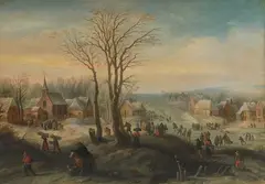 Umkreis Winterlandschaft by Théobald Michau, oil on panel, sold Mar 2022