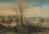 Umkreis Winterlandschaft by Théobald Michau, oil on panel, sold Mar 2022