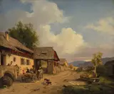 Feierabend der Bauern by Ignaz Raffalt, oil on panel, sold Mar 2022
