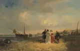 Begegnung mit dem Händler am Strand by Charles Bouchez, 1862, oil on canvas, sold Mar 2022