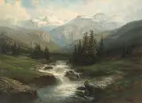 Gebirgslandschaft by Leberecht Lortet, oil on canvas, sold Mar 2022