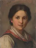 Dirndl by Franz Defregger, oil on paper, sold Mar 2022