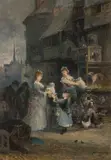 Marchande de chiens et d'oiseaux près de la Sainte Chapelle à Paris by Jules Achille Noël, 1878, oil on canvas, sold Mar 2022