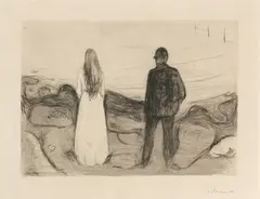 Zwei Menschen (Die Einsamen) by Edvard Munch, 1895, drypoint, sold Mar 2022