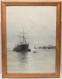 Segeldampfer bei Rotterdam vor Anker liegend by Piet Schipperus, watercolor, sold Mar 2022