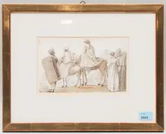 Personengruppe mit zwei Berittenen by Rodolphe Töpffer, watercolor, offered Mar 2022