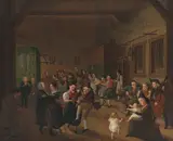 Fränkische Bauernhochzeit by Bayern, 19.Jh., oil on canvas, offered Mar 2022