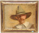 Bildnis eines Mannes mit Hut by Pierre Bonnaud, oil on canvas, sold Mar 2022